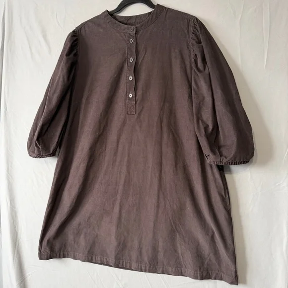 Gap Womens Puff Sleeve Corduroy Mini Shirt Dress XL Brown Peasant Cotton Buttons - Picture 3 of 8